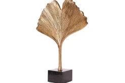 Dekorative Skulptur GINKGO LEAF 44cm gold handmade Metall mit Marmorsockel