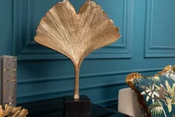 Dekorative Skulptur GINKGO LEAF 44cm gold handmade Metall mit Marmorsockel