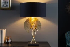 Dekorative Tischlampe GINKGO 62cm schwarz gold Metall Skulptur Leuchte mit Marmorfuß