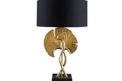 Dekorative Tischlampe GINKGO 62cm schwarz gold Metall Skulptur Leuchte mit Marmorfuß