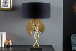 Dekorative Tischlampe GINKGO 62cm schwarz gold Metall Skulptur Leuchte mit Marmorfuß