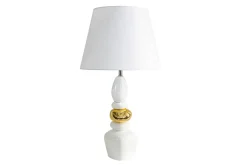 Dekorative Tischlampe STONES OF ZEN 70cm weiß gold mit Stoffschirm rund