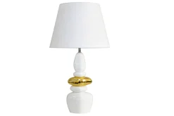 Dekorative Tischlampe STONES OF ZEN 70cm weiß gold mit Stoffschirm rund