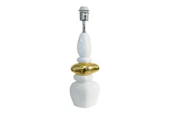 Dekorative Tischlampe STONES OF ZEN 70cm weiß gold mit Stoffschirm rund