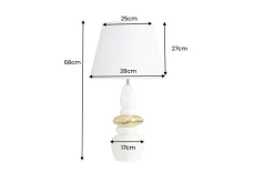 Dekorative Tischlampe STONES OF ZEN 70cm weiß gold mit Stoffschirm rund