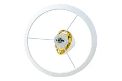 Dekorative Tischlampe STONES OF ZEN 70cm weiß gold mit Stoffschirm rund