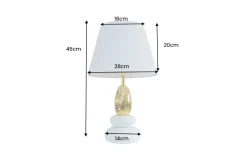 Dekorative Tischlampe STONES OF ZEN 45cm weiß gold mit Stoffschirm rund
