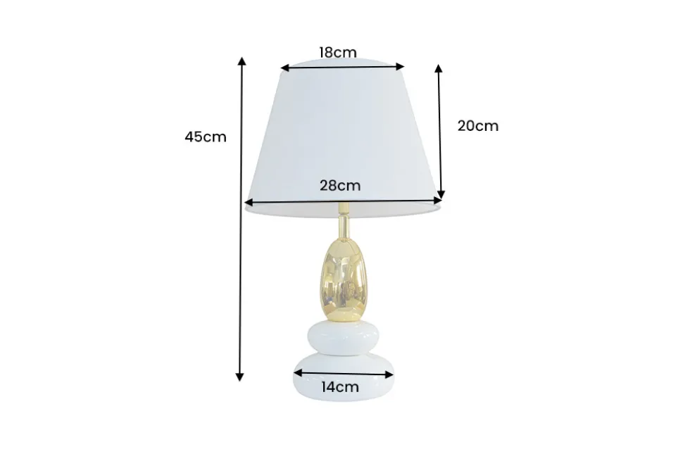 Dekorative Tischlampe STONES OF ZEN 45cm weiß gold mit Stoffschirm rund