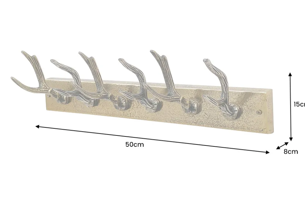 Dekorative Wandgarderobe DEER 50cm messing Metall Hirschgeweih Kleiderhaken