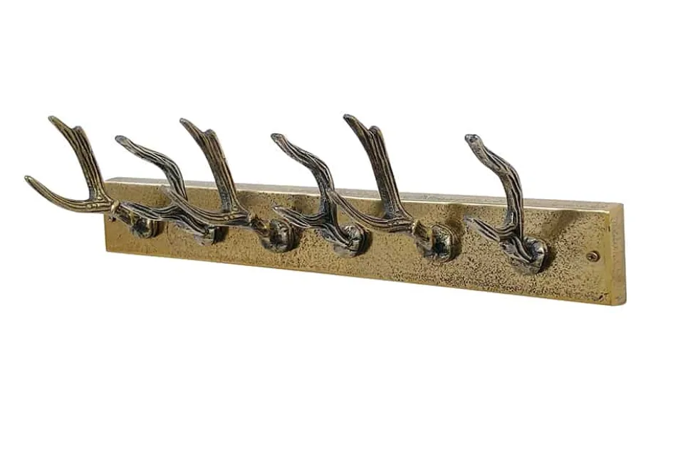 Dekorative Wandgarderobe DEER 50cm messing Metall Hirschgeweih Kleiderhaken