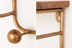 Dekorative Wandgarderobe HERITAGE 80cm natur gold messing Pinie Metall mit Ablage
