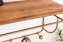 Dekorative Wandgarderobe HERITAGE 80cm natur gold messing Pinie Metall mit Ablage