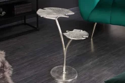 Dekorativer Beistelltisch GINKGO LEAFS 50cm silber handmade Metall