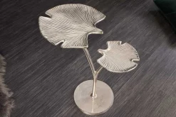 Dekorativer Beistelltisch GINKGO LEAFS 50cm silber handmade Metall