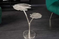 Dekorativer Beistelltisch GINKGO LEAFS 50cm silber handmade Metall