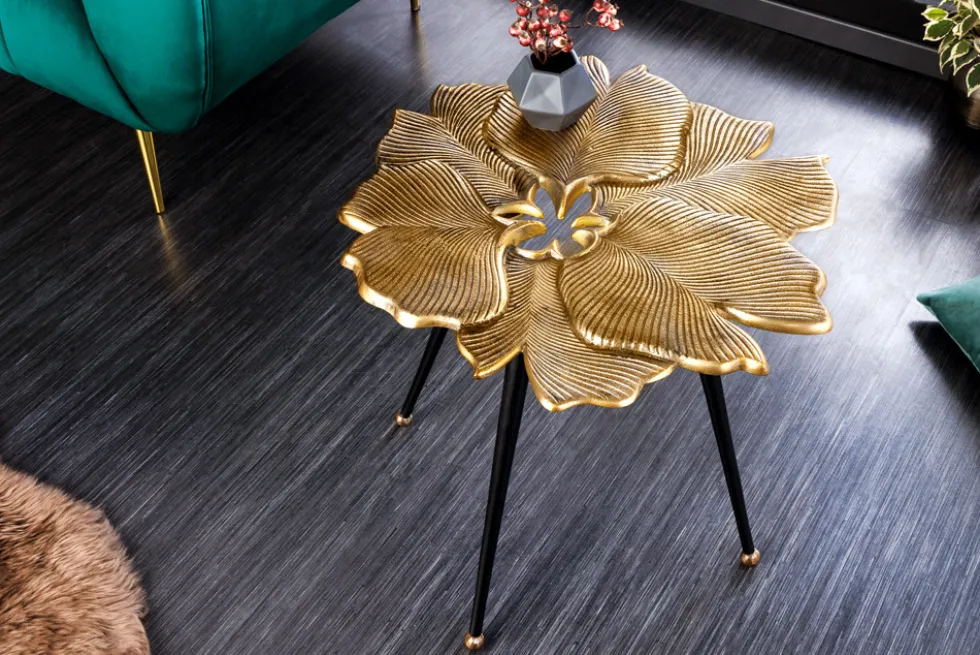 Dekorativer Beistelltisch GINKGO LEAFS 60cm gold handmade Metall