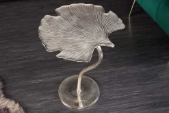 Dekorativer Beistelltisch GINKGO LEAF 55cm silber handmade Metall