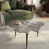 Dekorativer Couchtisch GINKGO LEAFS 75cm silber handmade Metall