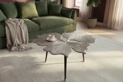 Dekorativer Couchtisch GINKGO LEAFS 75cm silber handmade Metall