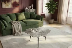 Dekorativer Couchtisch GINKGO LEAFS 75cm silber handmade Metall