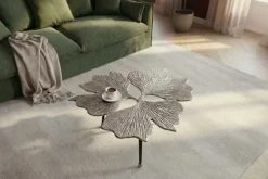 Dekorativer Couchtisch GINKGO LEAFS 75cm silber handmade Metall