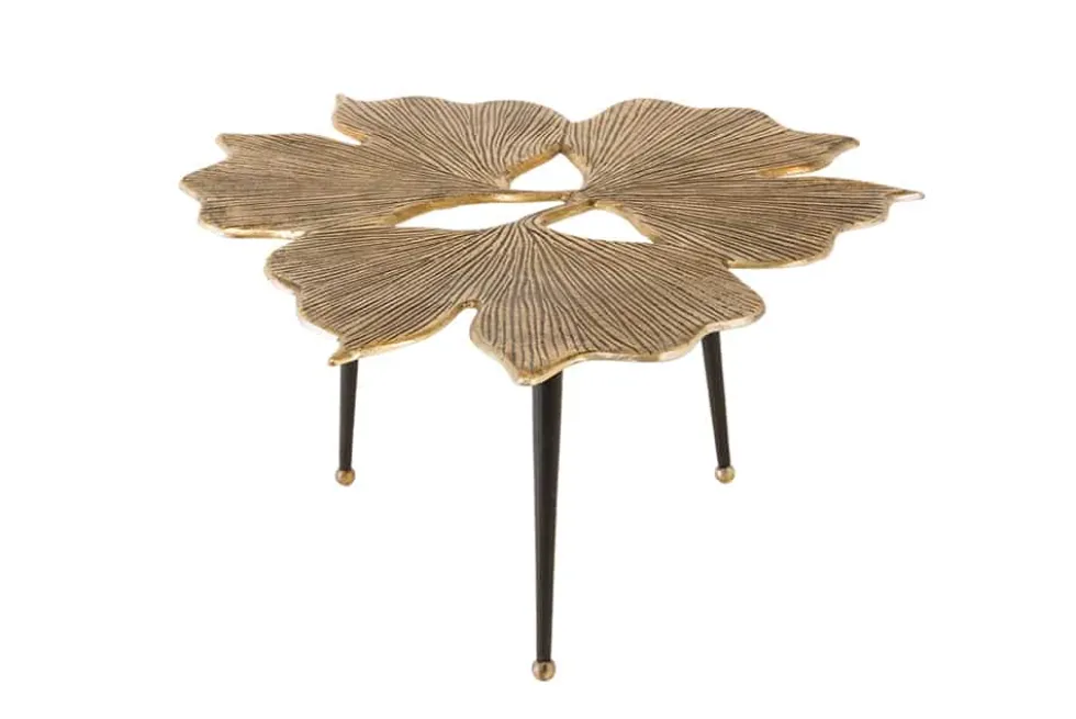 Dekorativer Couchtisch GINKGO LEAFS 75cm gold handmade Metall