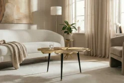 Dekorativer Couchtisch GINKGO LEAFS 75cm gold handmade Metall