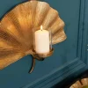 Dekorativer Kerzenhalter GINKGO 44cm gold handmade Metall Wandteelicht