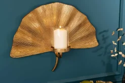 Dekorativer Kerzenhalter GINKGO 44cm gold handmade Metall Wandteelicht