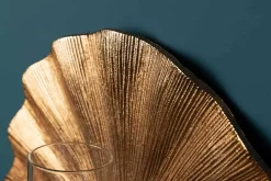 Dekorativer Kerzenhalter GINKGO 44cm gold handmade Metall Wandteelicht