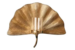 Dekorativer Kerzenhalter GINKGO 44cm gold handmade Metall Wandteelicht