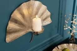 Dekorativer Kerzenhalter GINKGO 44cm silber handmade Metall Wandteelicht