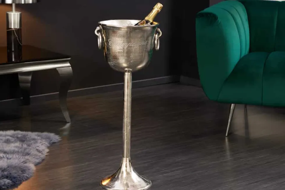 Dekorativer Sektkühler CHAMPAGNE 80cm antik silber handmade Metall Flaschenkühler