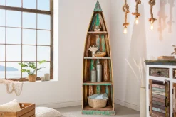 Dekoratives Bootsregal JAKARTA 190cm bunt Massivholz aus recycelten Fischerbooten Bücherregal