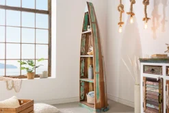 Dekoratives Bootsregal JAKARTA 190cm bunt Massivholz aus recycelten Fischerbooten Bücherregal