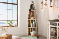 Dekoratives Bootsregal JAKARTA 190cm bunt Massivholz aus recycelten Fischerbooten Bücherregal