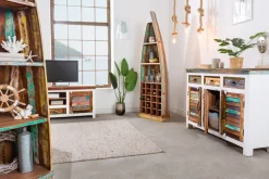 Dekoratives Bootsregal JAKARTA 190cm bunt Massivholz aus recycelten Fischerbooten Weinregal