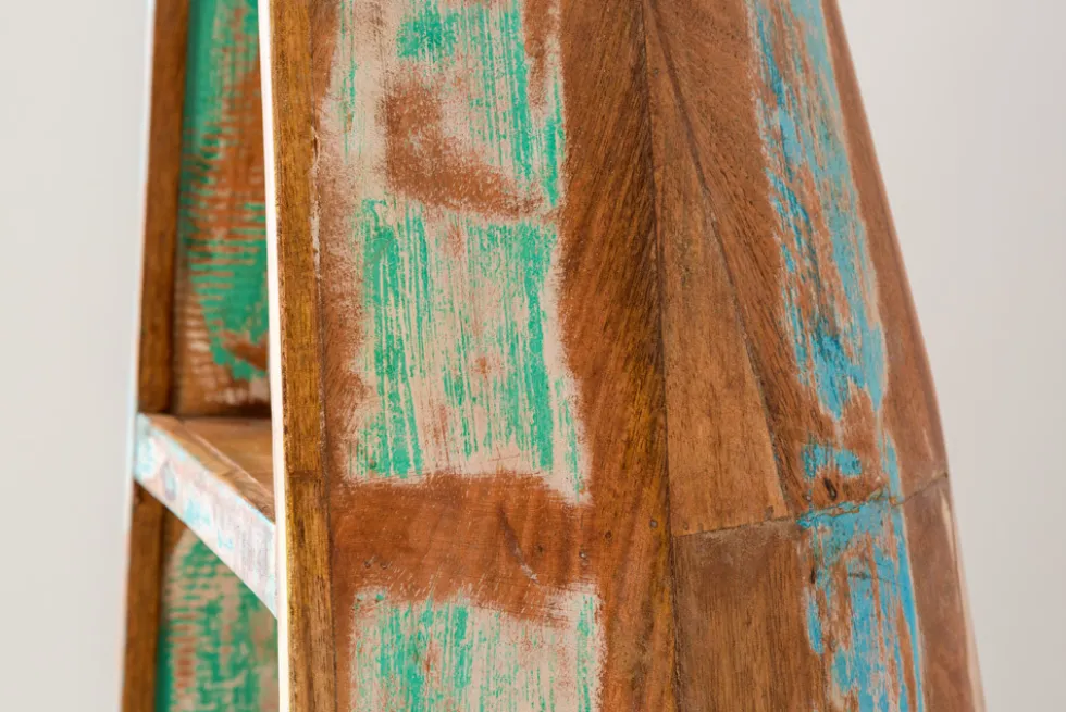 Dekoratives Bootsregal JAKARTA 190cm bunt Massivholz aus recycelten Fischerbooten Weinregal