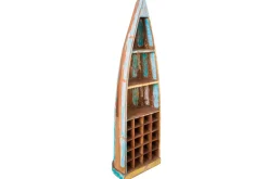Dekoratives Bootsregal JAKARTA 190cm bunt Massivholz aus recycelten Fischerbooten Weinregal