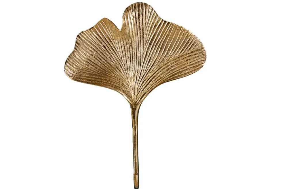 Dekoratives Kleiderhaken 3er Set GINKGO 30cm gold handmade Metall