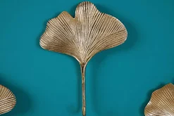 Dekoratives Kleiderhaken 3er Set GINKGO 30cm gold handmade Metall