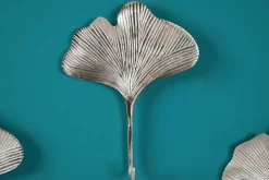 Dekoratives Kleiderhaken 3er Set GINKGO 30cm silber handmade Metall