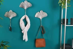 Dekoratives Kleiderhaken 3er Set GINKGO 30cm silber handmade Metall