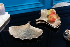 Dekoratives Schalen 3er Set GINKGO 30cm gold handmade Metall