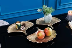 Dekoratives Schalen 3er Set GINKGO 30cm gold handmade Metall