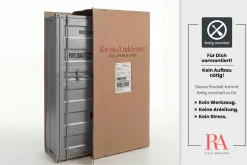Design Aktenschrank GLOBETROTTER 180cm grau Eisen Container Upcycling Highboard