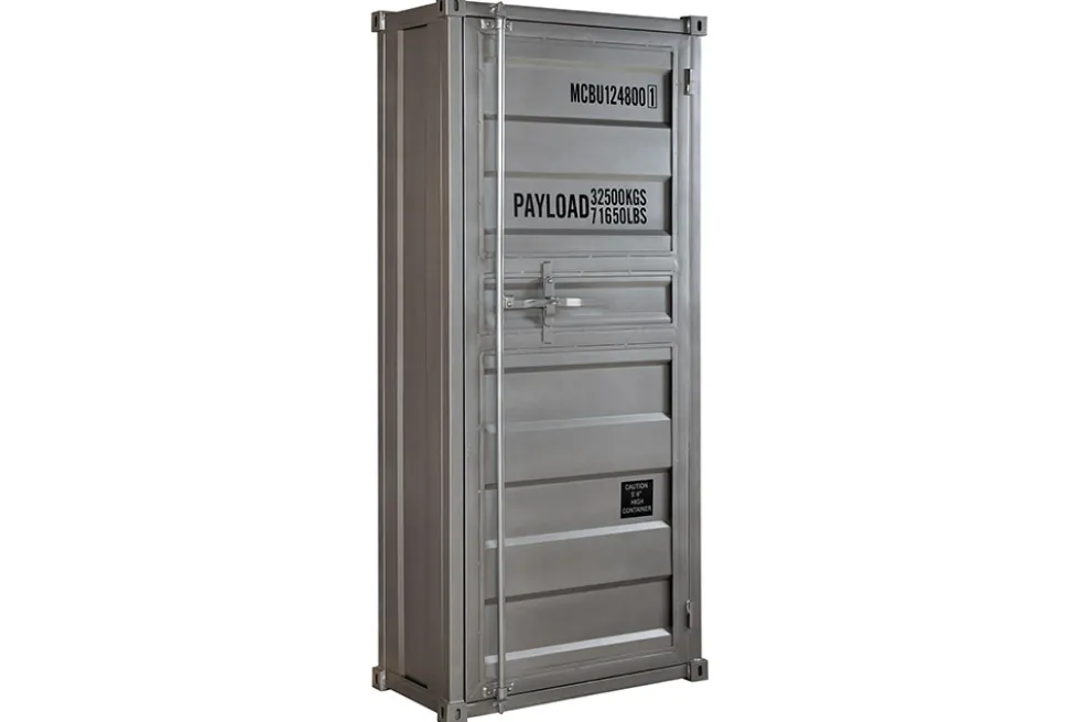 Design Aktenschrank GLOBETROTTER 180cm grau Eisen Container Upcycling Highboard