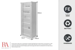 Design Aktenschrank GLOBETROTTER 180cm grau Eisen Container Upcycling Highboard