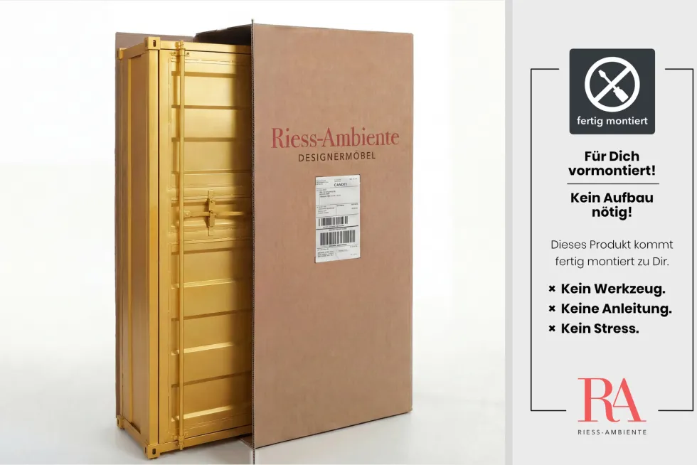 Design Aktenschrank GLOBETROTTER 180cm gold Eisen Container Upcycling Highboard