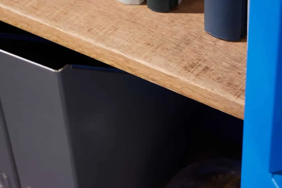 Design Aktenschrank GLOBETROTTER 180cm blau Eisen Container Upcycling Industrial
